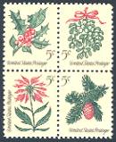 United States, 1964 Contemporary Christmas Block of 4 Untagged variety